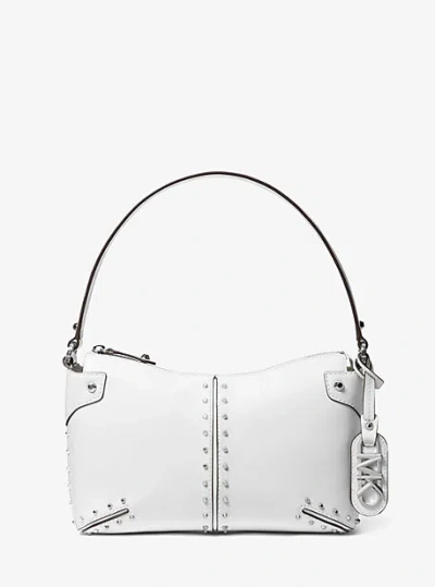 Michael Kors Astor Large Studded Leather Shoulder Bag In White