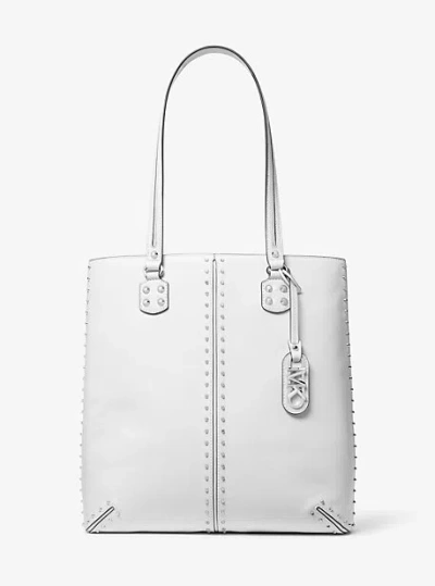 Michael Kors Astor Large Studded Leather Tote Bag In White
