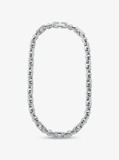 Michael Kors Astor Link Extra-large Pavé Precious Metal-plated Brass Necklace In Silver