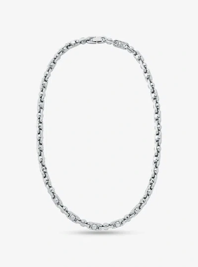 Michael Kors Astor Link Medium Pavé Precious Metal-plated Brass Necklace In Silver