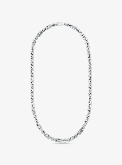 Michael Kors Astor Link Medium Precious Metal-plated Brass Necklace In Silver