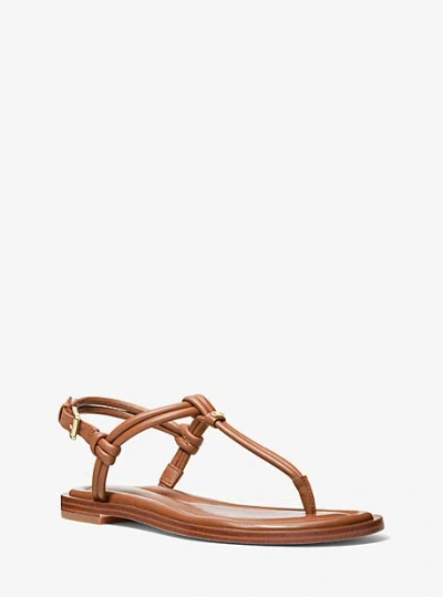 Michael Kors Astra Leather T-strap Sandal In Brown