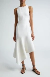Michael Kors Asymmetrical Draped Midi Dress In Ivory
