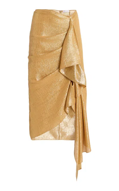 Michael Kors Asymmetric Georgette Lamé  Midi Skirt In Gold