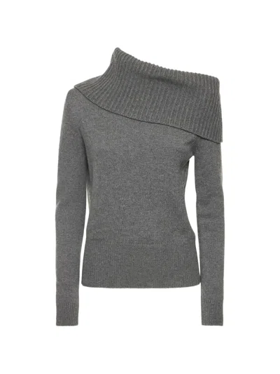 Michael Kors Asymmetric One-shoulder Cashmere Sweater In Gray