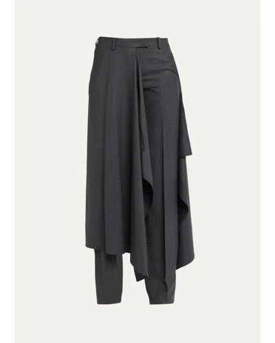 Michael Kors Asymmetric Overskirt Straight-leg Trousers In Gray