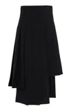 Michael Kors Asymmetric Pleated Wool Broadcloth Midi Skirt In Black