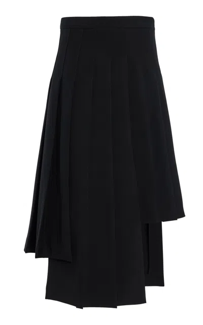 Michael Kors Asymmetric Pleated Wool Broadcloth Midi Skirt In Black