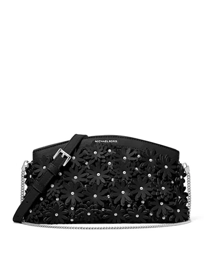 Michael Kors Athena Small Floral Embellished Leather Crossbody Clutch In Black