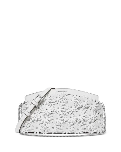 Michael Kors Athena Small Floral Embellished Leather Crossbody Clutch In White