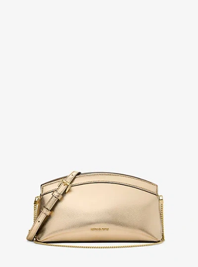 Michael Kors Athena Small Metallic Leather Convertible Clutch In Gold