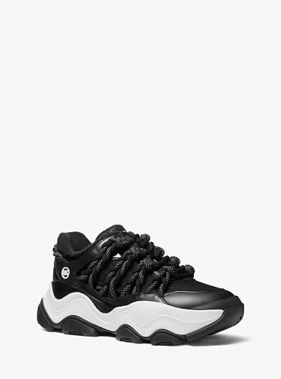 Michael Kors Atlas Cord Leather And Mesh Trainer In Black