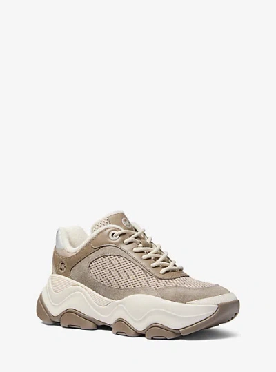 Michael Kors Atlas Mesh And Suede Trainer In Brown