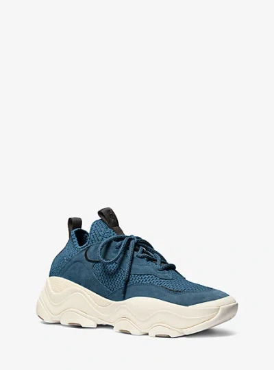Michael Kors Atlas Stretch Knit Trainer In Blue