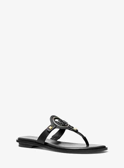 Michael Kors Aubrey Cutout Leather T-strap Sandal In Black