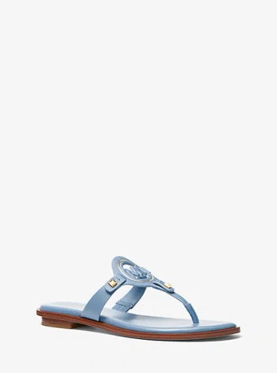 Michael Kors Aubrey Cutout Leather T-strap Sandal In Blue