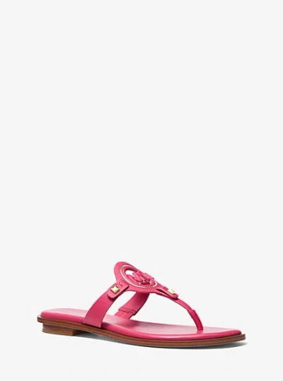 Michael Kors Aubrey Cutout Leather T-strap Sandal In Pink