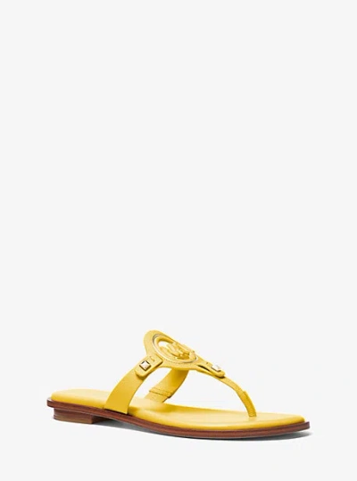 Michael Kors Aubrey Cutout Leather T-strap Sandal In Yellow