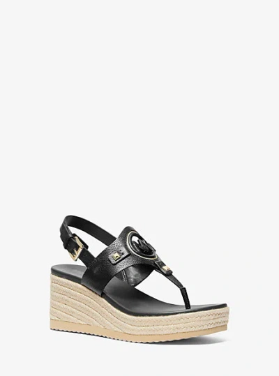 Michael Kors Aubrey Cutout Leather Wedge Sandal In Black