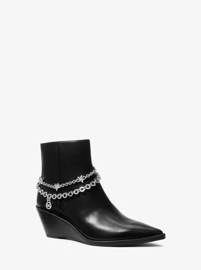 Michael Kors Austin Embellished Leather Wedge Boot In Black