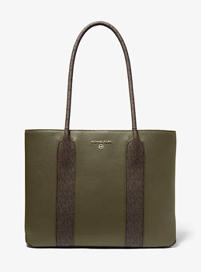 Michael Kors Austin Large Leather And Logo Tote Bag In Green