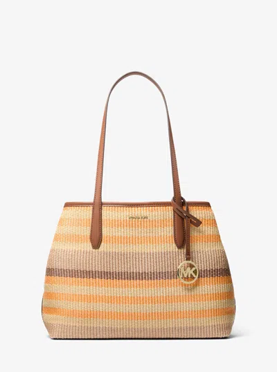 Michael Kors Avalon Medium Striped Woven Tote Bag In Brown