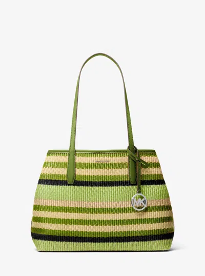 Michael Kors Avalon Medium Striped Woven Tote Bag In Green