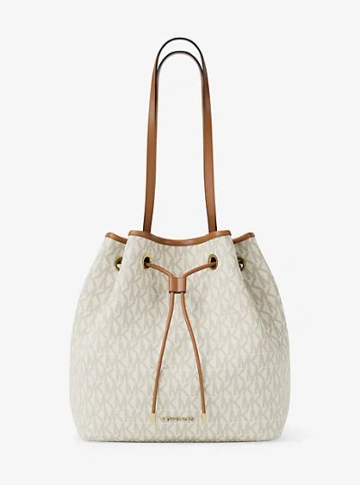 Michael Kors Avery Medium Signature Logo Bucket Tote Bag In Brown