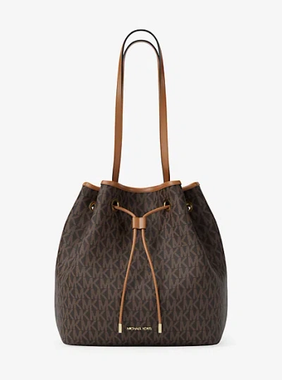 Michael Kors Avery Medium Signature Logo Bucket Tote Bag In Brown