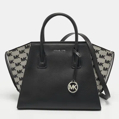 Pre-owned Michael Kors Avril Large Black Canvas And Leather Tote