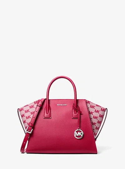 Michael Kors Avril Large Leather And Logo Jacquard Satchel