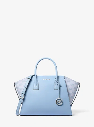 Michael Kors Avril Large Leather And Logo Jacquard Satchel