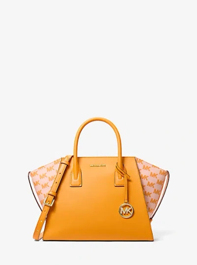 Michael Kors Avril Large Leather And Logo Jacquard Satchel