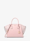 Michael Kors Avril Large Leather And Logo Jacquard Satchel In Pink