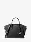 Michael Kors Avril Large Leather And Suede Satchel In Black
