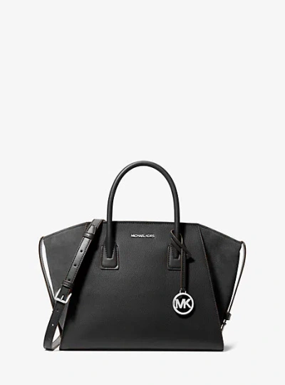 Michael Kors Avril Large Leather And Suede Satchel In Black
