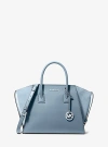 Michael Kors Avril Large Leather And Suede Satchel In Blue