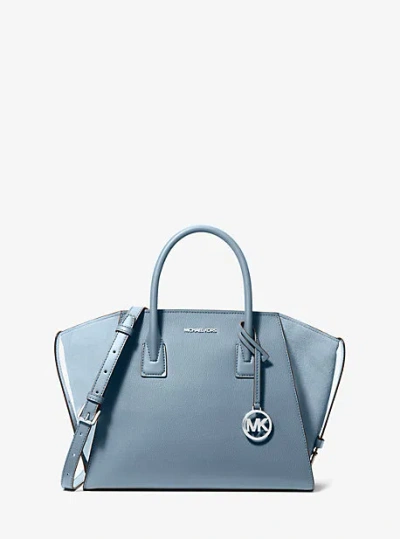 Michael Kors Avril Large Leather And Suede Satchel In Blue