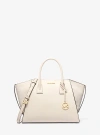 Michael Kors Avril Large Leather And Suede Satchel In Natural
