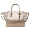 Michael Kors Avril Large Metallic Leather And Logo Jacquard Satchel In Gold