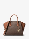 Michael Kors Avril Large Signature Logo Satchel In Brown