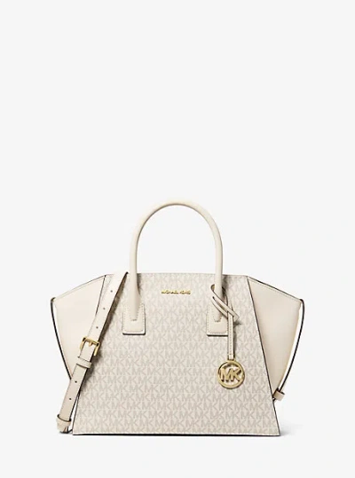 Michael Kors Avril Large Signature Logo Satchel In Brown