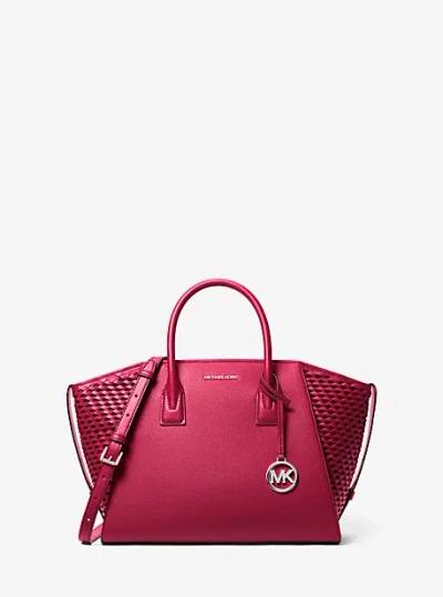 Michael Kors Avril Large Woven Satchel In Red