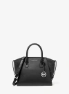 Michael Kors Avril Small Leather And Suede Satchel In Black