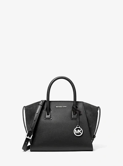 Michael Kors Avril Small Leather And Suede Satchel In Black