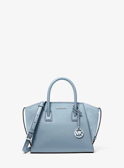 Michael Kors Avril Small Leather And Suede Satchel In Blue