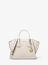 Michael Kors Avril Small Logo And Leather Satchel In Natural