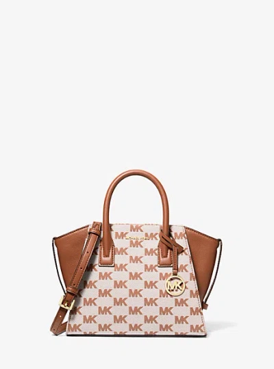 Michael Kors Avril Small Signature Logo Jacquard Satchel In Brown