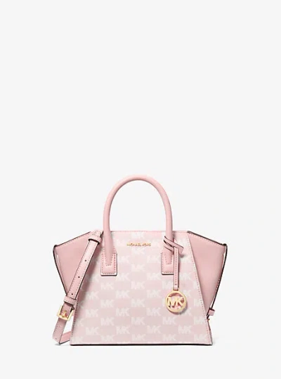 Michael Kors Avril Small Signature Logo Jacquard Satchel In Pink