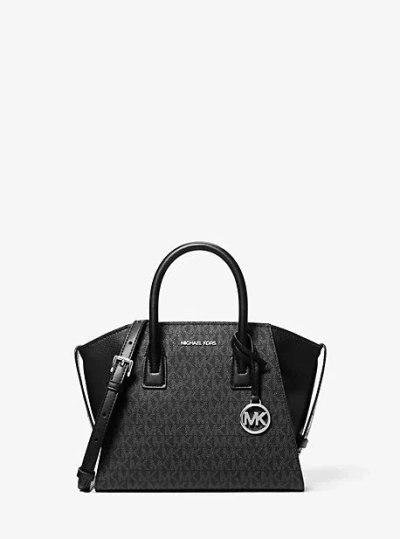 Michael Kors Avril Small Signature Logo Satchel In Black